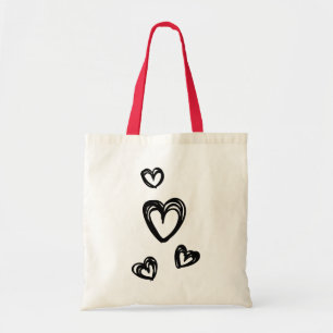 Bolso De Tela Doodle Amor Negro Corazones - Boda, Fiesta de Desp