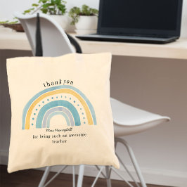 Bolso De Tela Doodle Azul Arcoíris Lindo Gracias Maestro