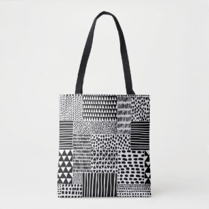Bolso De Tela Doodle blanco negro: etnia sin foco