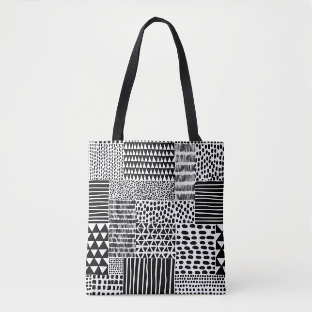 Bolso De Tela Doodle blanco negro: etnia sin foco (Anverso)