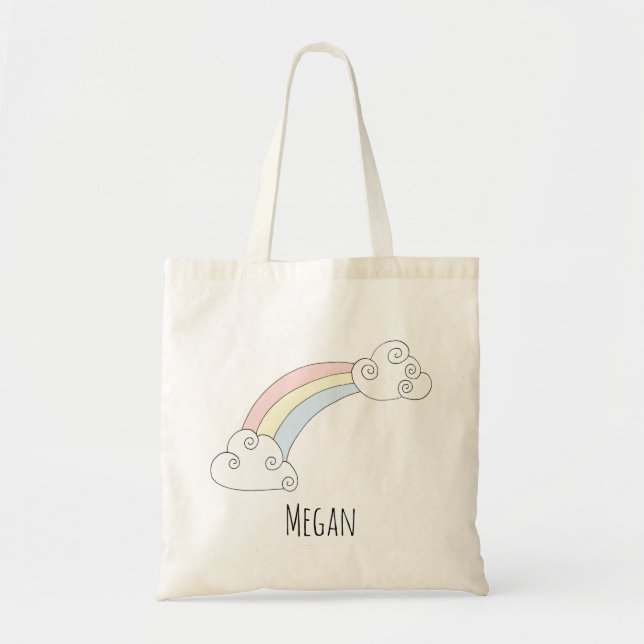 Bolso De Tela Doodle de arcoiris con nombre de pañal (Frente)