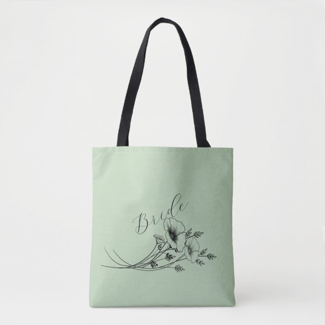 Bolso De Tela Doodle de flor silvestre Bride Sage (Anverso)
