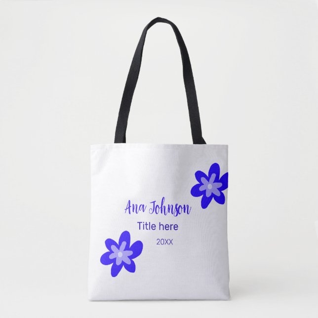 Bolso De Tela Doodle de flores azules titulo año 20XX profesión (Anverso)