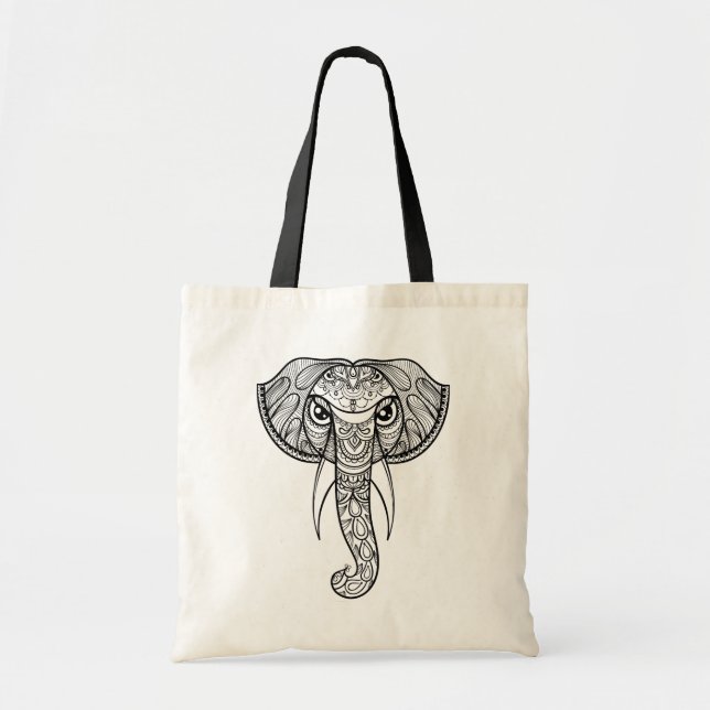 Bolso De Tela Doodle de la cabeza del elefante (Frente)