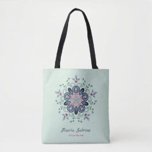 Bolso De Tela Doodle de Mandala Floral Moderno Turquesa y Rosa