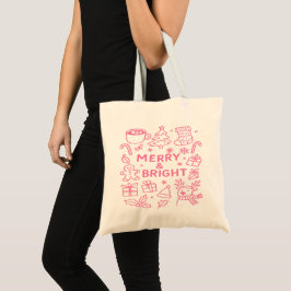Bolso De Tela Doodle de Navidades rosados | Holiday Carryall