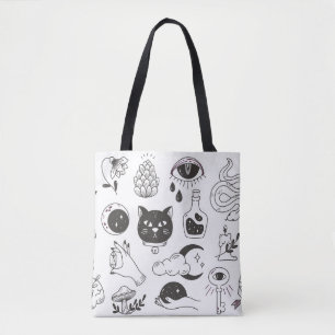 Bolso De Tela doodle de tatuaje místico dibujado a mano, insigni