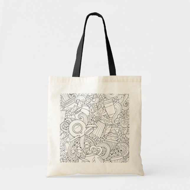 Bolso De Tela Doodle del café y del té (Frente)