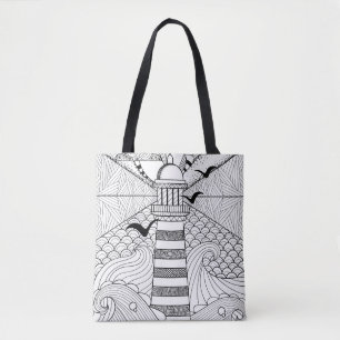 Bolso De Tela Doodle dibujado mano 2 del faro