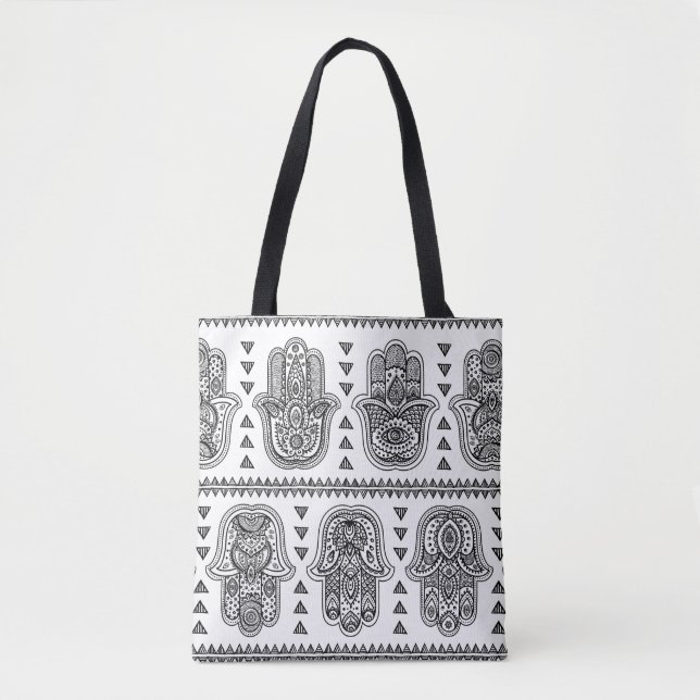 Bolso De Tela Doodle dibujado mano india 2 de Hamsa (Anverso)