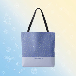 Bolso De Tela Doodle Espacial Azul Lavanda Nombre Personalizado
