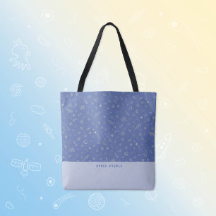 Bolso De Tela Doodle Espacial Azul Lavanda Nombre Personalizado