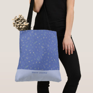 Bolso De Tela Doodle Espacial Azul Lavanda Nombre Personalizado