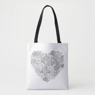 Bolso De Tela Doodle floral 2 del corazón