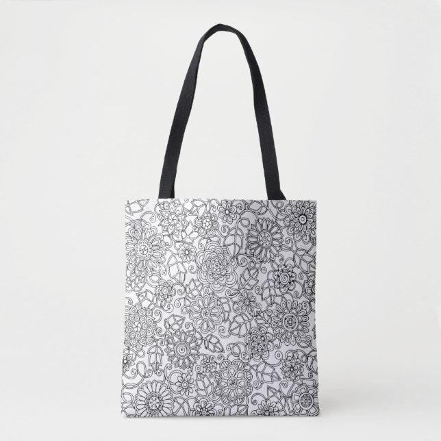 Bolso De Tela Doodle floral étnico 2 (Anverso)