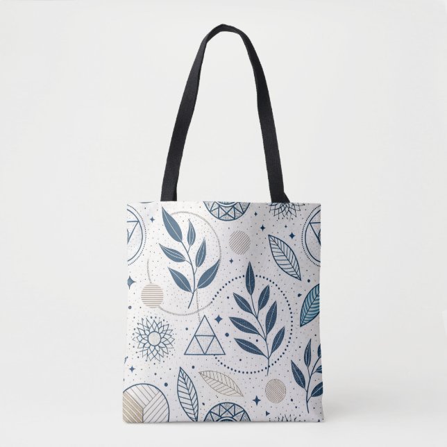 Bolso De Tela Doodle geométrico botánico azul (Anverso)