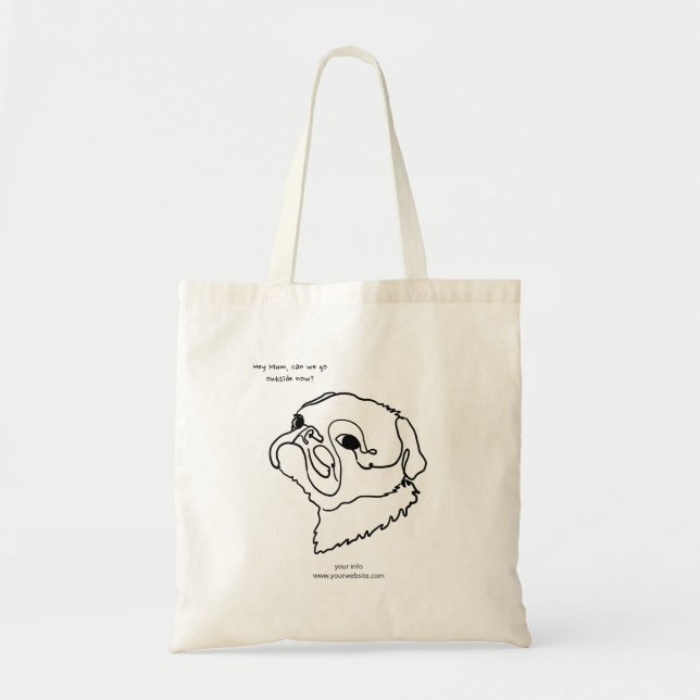 Bolso De Tela Doodle Line Art Pug Diseñar tu propio Tote (Frente)