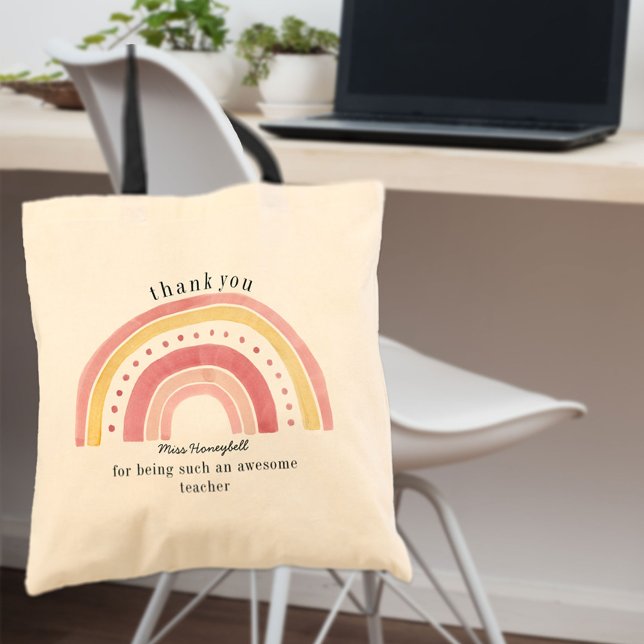 Bolso De Tela Doodle Pink Rainbow Cute Teacher Gracias Regalo (Subido por el creador)