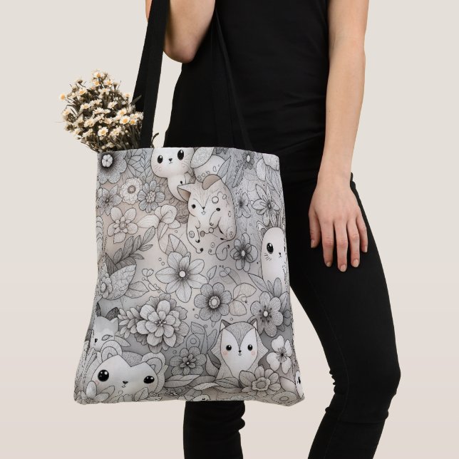 Bolso De Tela Doodle Resumen Colección de animales (Detalle)