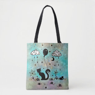Bolso De Tela Doodle Silhouette Cat Fantasy Art Molly Harrison