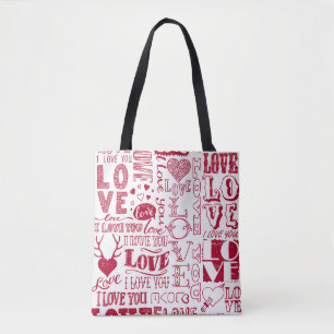 Bolso De Tela Doodles de amor dibujados a mano, patrón encantado