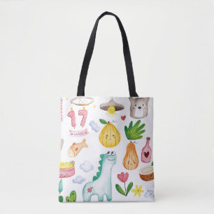 Bolso De Tela Doodles de color de agua kawaii aislados en el fon