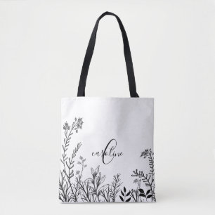 Bolso De Tela Doodles de flores silvestres de monograma
