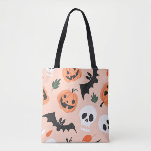 Bolso De Tela Doodles de Halloween, calabazas, patrón de murciél