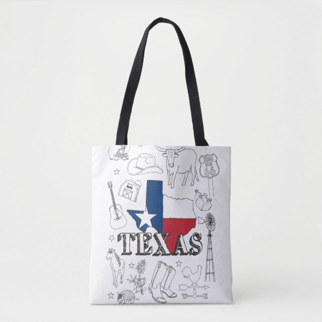 Bolso De Tela Doodles de Ilustracion de Texas (Anverso)