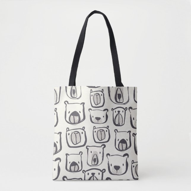 Bolso De Tela Doodles dibujados a mano en la cara de oso ilustra (Anverso)
