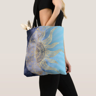 Bolso De Tela Dorado Moon Sun Mandala Diseño Celeste