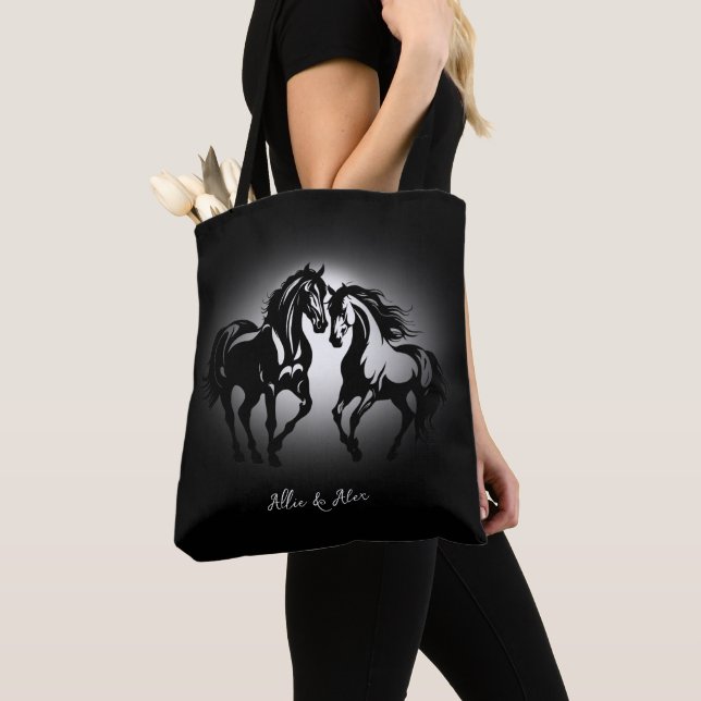 Bolso De Tela Dos caballos enamorados pareja de caballos blancos (Detalle)