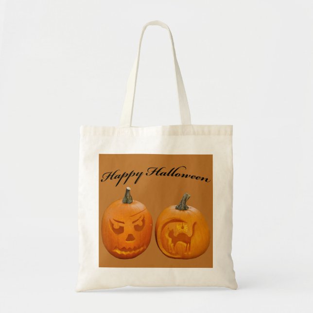 Bolso De Tela Dos calabazas Feliz Halloween (Frente)