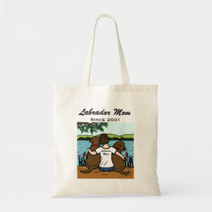 Bolso De Tela Dos chocolate personalizado Labradors y mamá