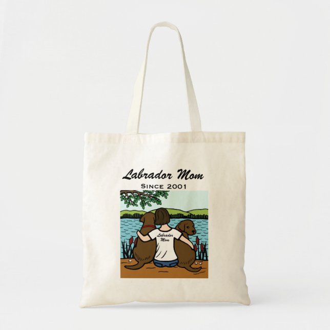Bolso De Tela Dos chocolate personalizado Labradors y mamá (Frente)