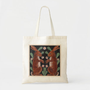 Bolso De Tela Dos conejos con flores rosas