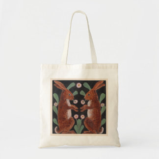 Bolso De Tela Dos conejos con flores rosas