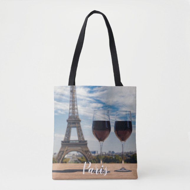 Bolso De Tela Dos copas de vino con Torre Eiffel (Anverso)
