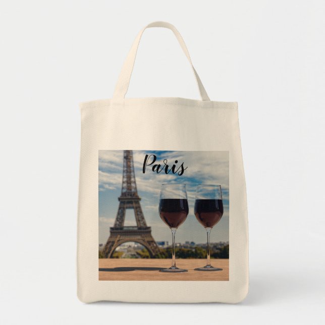 Bolso De Tela Dos copas de vino con Torre Eiffel (Frente)