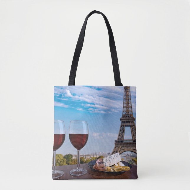Bolso De Tela Dos copas de vino en un café en París (Anverso)