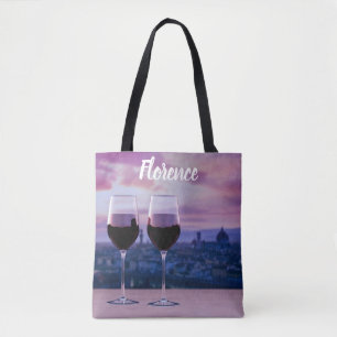 Bolso De Tela Dos copas de vino tinto en el horizonte de Florenc