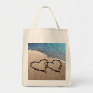 Bolso De Tela Dos Corazones En El Tote De Arena