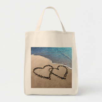 Bolso De Tela Dos Corazones En El Tote De Arena