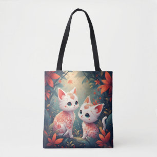 Bolso De Tela Dos gatitos blancos en un bosque mágico