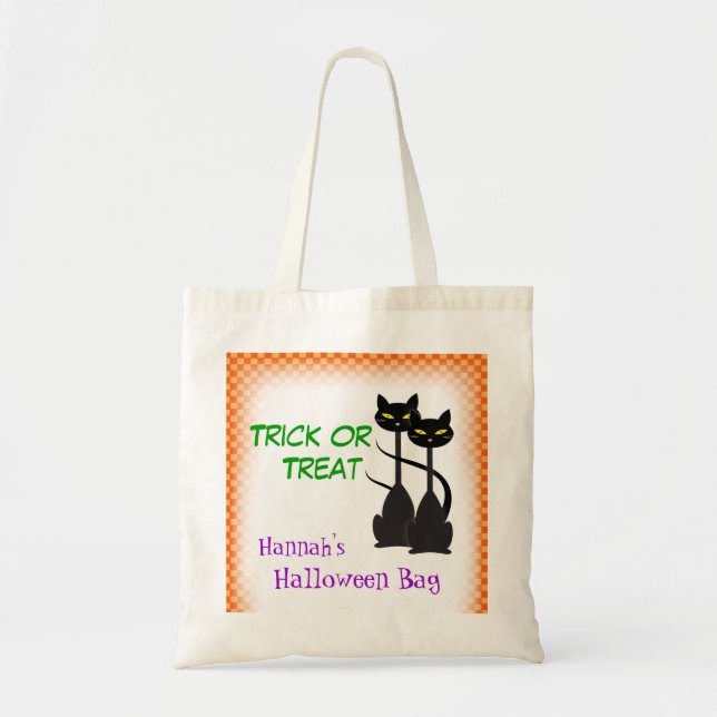 Bolso De Tela Dos gatos negros: truco o trato personalizado (Frente)