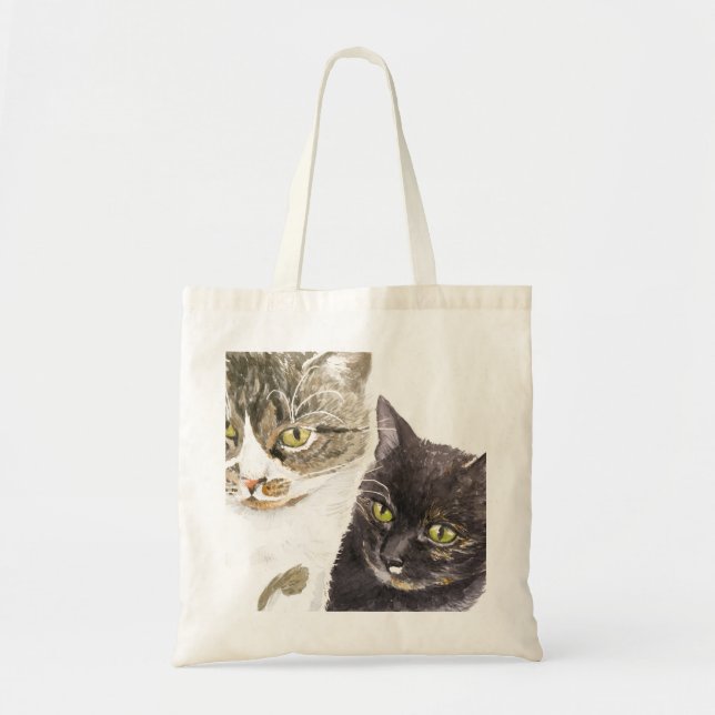 Bolso De Tela Dos gatos - tabby y tortie (Frente)