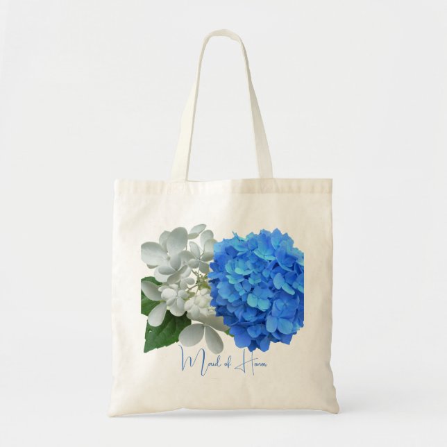 Bolso De Tela Dos hidrángulos azules Tote de nombre personalizad (Frente)