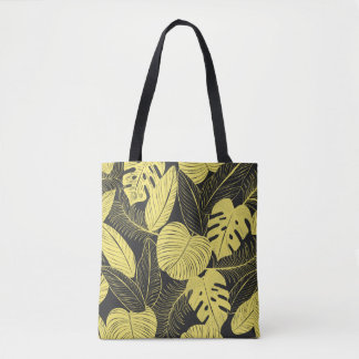 Bolso De Tela Dos hojas tropicales de color amarillo blanco sin 