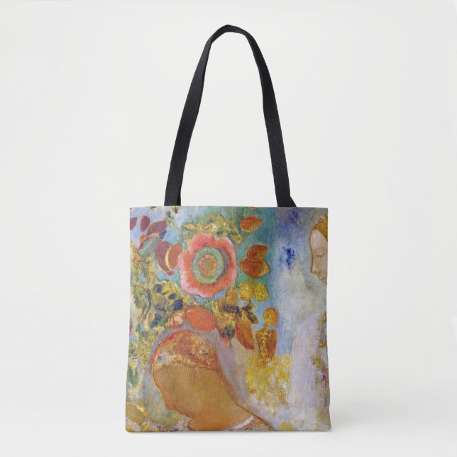 Bolso De Tela Dos jóvenes Chicas entre flores, Redon (Anverso)