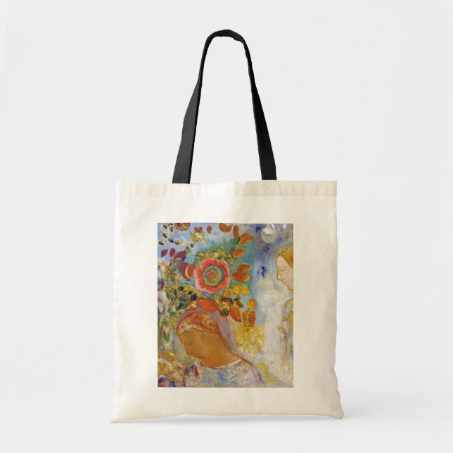 Bolso De Tela Dos jóvenes Chicas entre flores, Redon (Frente)